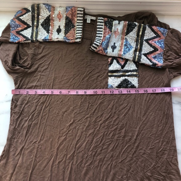 JODIFL Sequin Long Sleeve Brown Blouse Size Large - Picture 7 of 8
